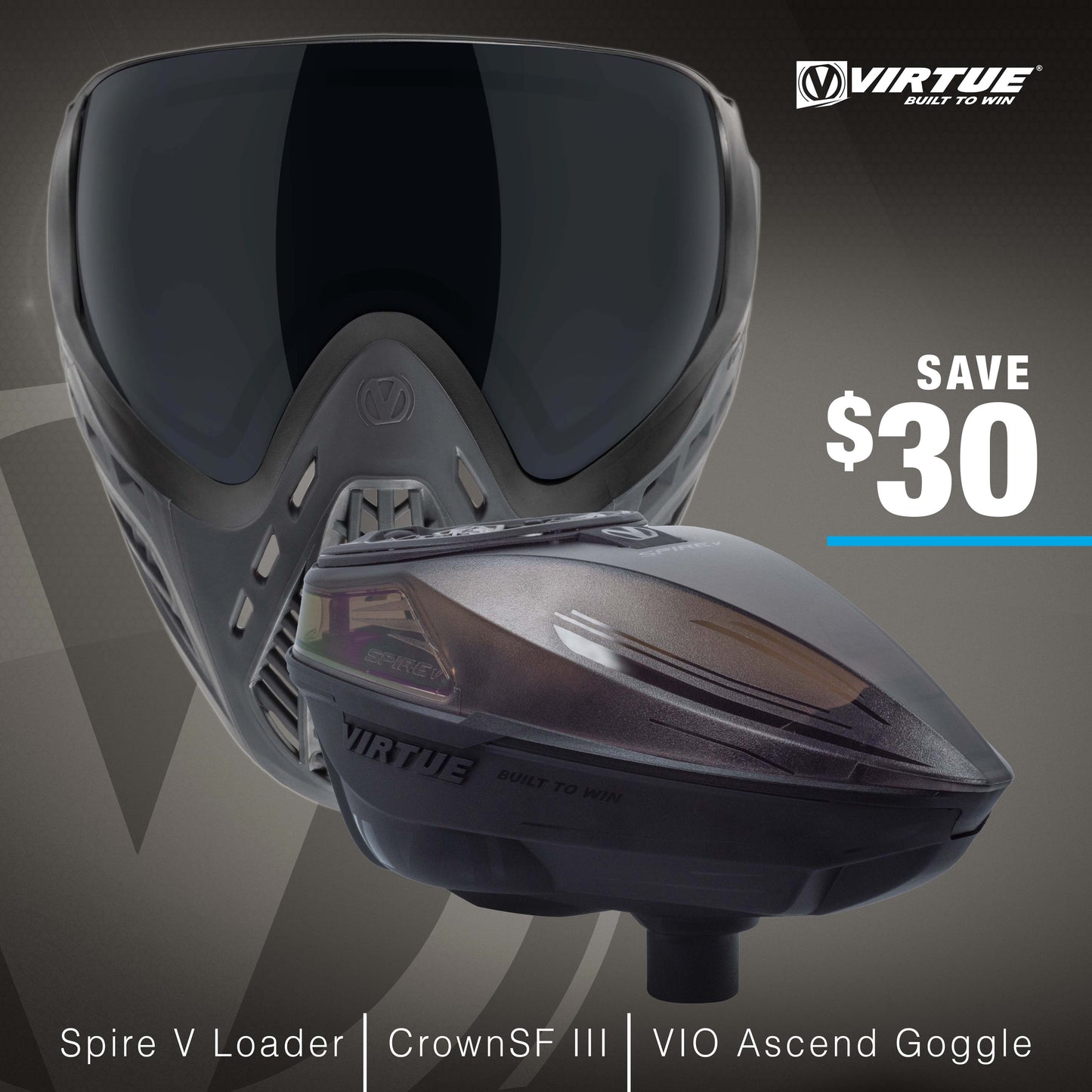 Virtue Spire V Loader - Dust Smoke Black & VIO Ascend Goggle - Stealth SE Bundle